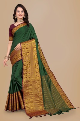 Banaras silk palace Embroidered Banarasi Satin Saree(Dark Green)