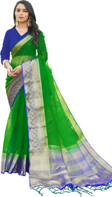 Aarunika SST Solid/Plain Bollywood Organza Saree(Dark Green)