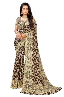 Kanooda Prints Printed Daily Wear Georgette Saree(Brown)