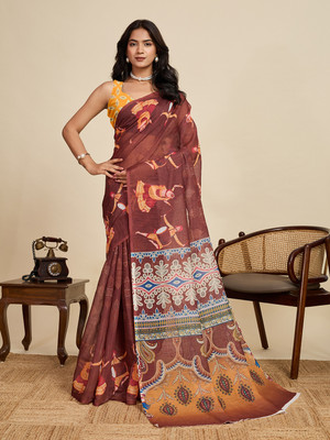 VISVASTA Woven Bollywood Linen Saree(Maroon)