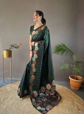 shree vrinda Self Design Banarasi Art Silk Saree(Dark Green)
