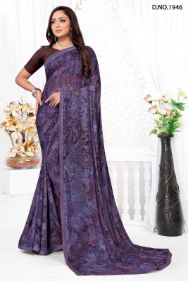 EMV Printed Bollywood Georgette, Chiffon Saree(Dark Blue)