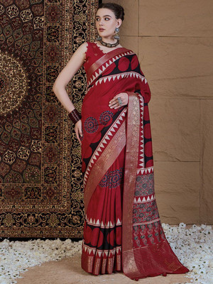 ANOUK Printed Chinnalapattu Viscose Rayon Saree(Red)
