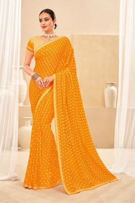 Laxmipati Sarees Embroidered Bollywood Georgette Saree(Yellow)