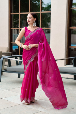 Vintro Embellished Bollywood Art Silk Saree(Pink)