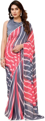 RAJESHWAR FASHION Striped, Printed Daily Wear Georgette Saree(Pink, Grey)