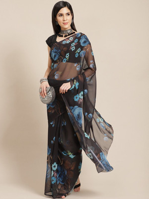 ANOUK Printed Chanderi Georgette Saree(Black)
