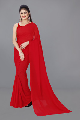 Anand Sarees Solid/Plain, Dyed Daily Wear Georgette Saree(Red)