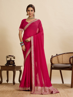 VERAFASHION Embellished Bollywood Silk Blend Saree(Pink)