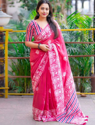 Shoploom Printed Handloom Pure Cotton Saree(Pink)