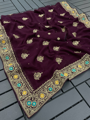 monoria Embroidered Bollywood Georgette Saree(Purple)