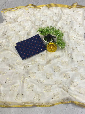VINIT ENTERPRISE Embellished Daily Wear Chiffon Saree(White)