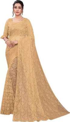 Nilkanthvarni Creation Self Design Bollywood Net Saree(Beige)