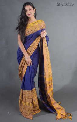 Sthaker Self Design Tant Pure Cotton Saree(Dark Blue)
