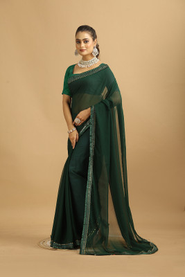 Damru trendz Digital Print Leheria Georgette Saree(Green)