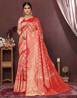YASHIKA Woven Kanjivaram Art Silk, Jacquard Saree(Red)