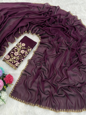K 5 FASHION Self Design Bollywood Chiffon Saree(Purple)