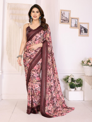Tasrika Digital Print, Floral Print Daily Wear Georgette, Satin Saree(Multicolor)