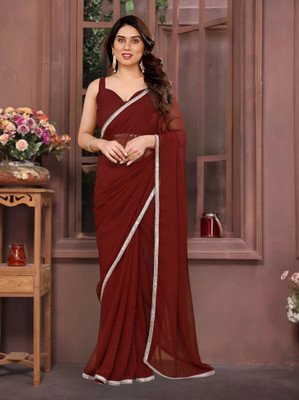 HIJA TRENDZ Solid/Plain Bollywood Georgette Saree(Maroon)