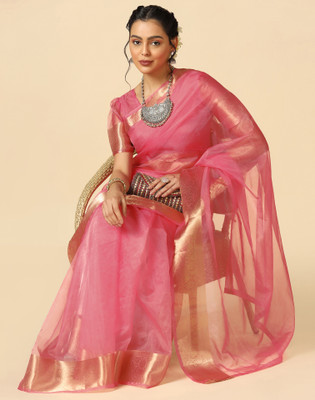Satrani Dyed, Embellished, Solid/Plain Bollywood Organza, Jacquard Saree(Pink)