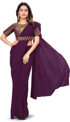 DRIZOMIZ Solid/Plain Bollywood Georgette Saree(Purple)