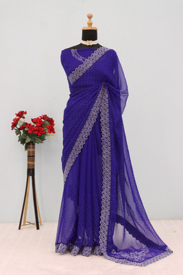VarniRaaj Fashion Embellished Bollywood Organza Saree(Blue)