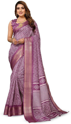 Moda Rapido Printed Bandhani Cotton Blend Saree(Purple)