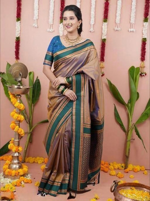 RASIFASHION Woven Paithani Silk Blend Saree(Multicolor)