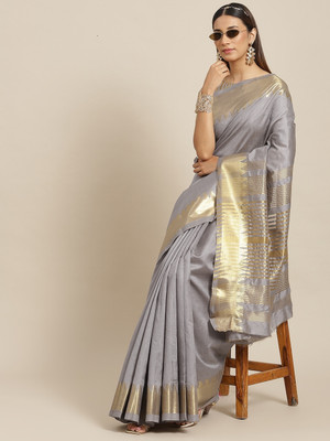 Divastri Printed Assam Silk Silk Blend Saree(Grey)
