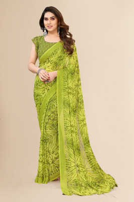 Moda Rapido Floral Print Daily Wear Georgette Saree(Green)