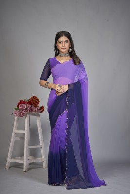 Apnisha Solid/Plain Bollywood Georgette Saree(Purple)