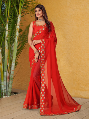 Tejal Creation Solid/Plain Bollywood Georgette Saree(Green)