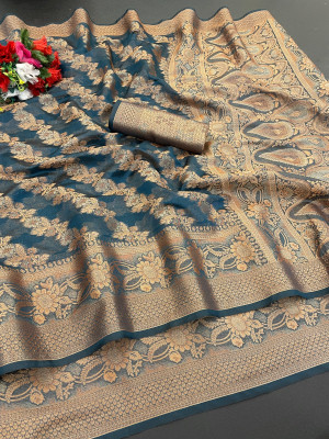 A To Z Cart Digital Print Daily Wear Organza Saree(Dark Green)