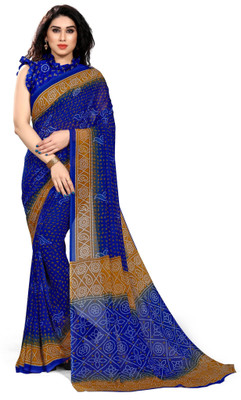 Madhur milan Printed, Geometric Print Bandhani Georgette Saree(Blue)