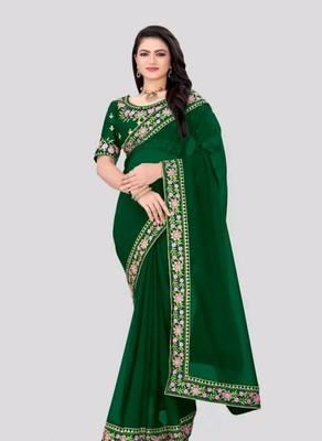 EthnicAura Embroidered Bollywood Georgette Saree(Green)