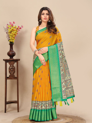 HouseOfCommon Floral Print Kantha Art Silk Saree(Multicolor)