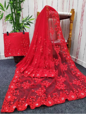 GALANI ENTERPRISE Embroidered Bollywood Net Saree(Red)