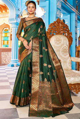 HB VENTURE Applique Banarasi Jacquard Saree(Green)