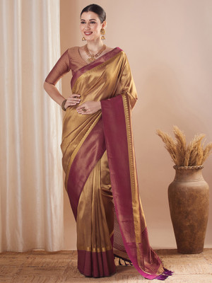 Sareemall Woven Banarasi Tissue Saree(Gold)