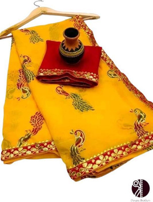 HouseOfCommon Printed Bollywood Georgette Saree(Yellow)