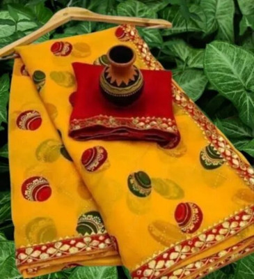 harshit designer Printed Bandhani Georgette Saree(Yellow)