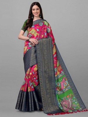 FABRIVO Printed Chanderi Jute Silk Saree(Pink)