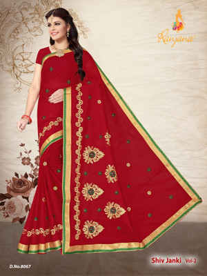 RANJANA CREATION Self Design Daily Wear Pure Cotton Saree(Red)