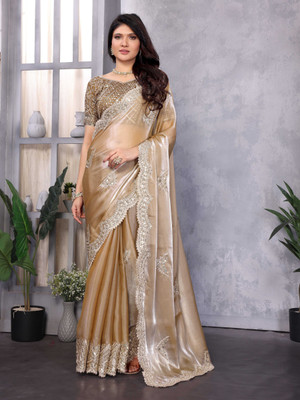 HouseOfCommon Embroidered Bollywood Chiffon Saree(Beige)