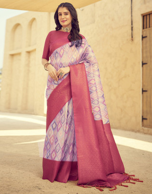 Samah Woven, Digital Print Banarasi Art Silk, Pure Silk Saree(Pink, Multicolor)