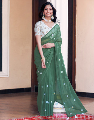 Samah Floral Print Bollywood Chiffon, Georgette Saree(Green)
