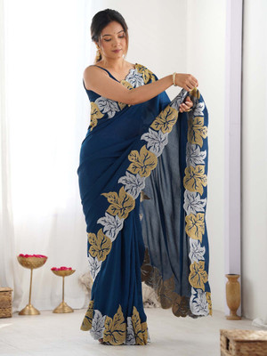 ANOUK Embroidered Bollywood Silk Blend Saree(Blue)