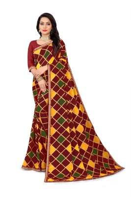 AARTI PRINTS Printed, Blocked Printed Bandhani Georgette, Chiffon Saree(Maroon)