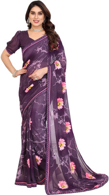 TTH Floral Print Bollywood Georgette Saree(Purple)