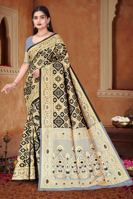 Falessa Woven Banarasi Art Silk Saree(Black)